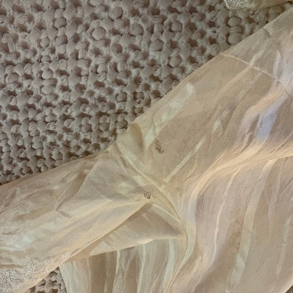 Silk Floral Lace Boho Blouse Cream Embroidered Fairycore Victorian Romantic S - Picture 6 of 12